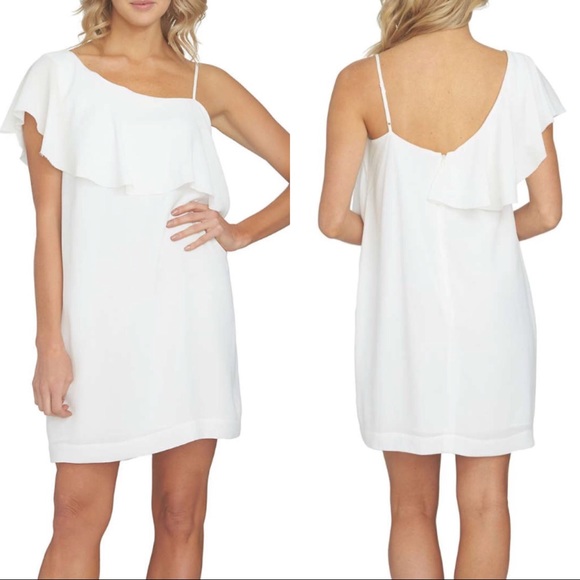 one shoulder ruffle dress white